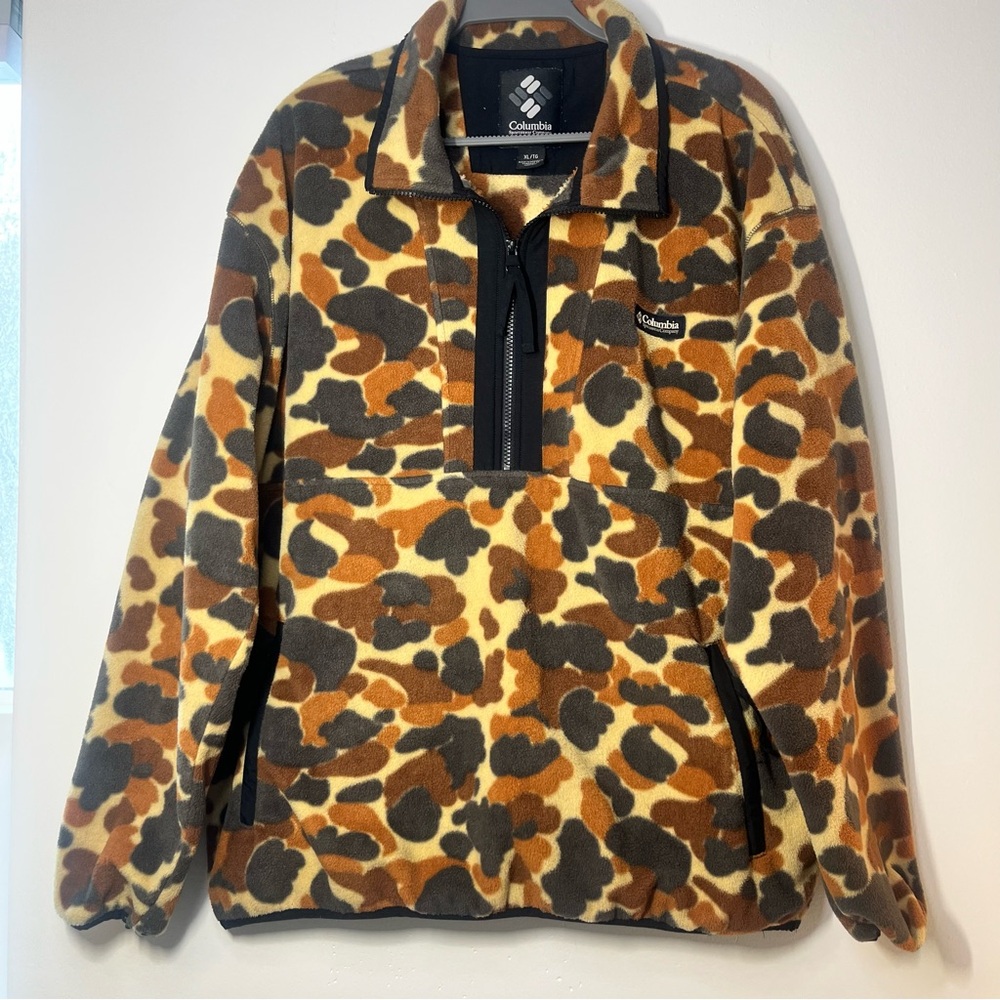 Columbia Camo Fleece Pullover XL 1/4 Zip Brown Hunting Jacket Mens